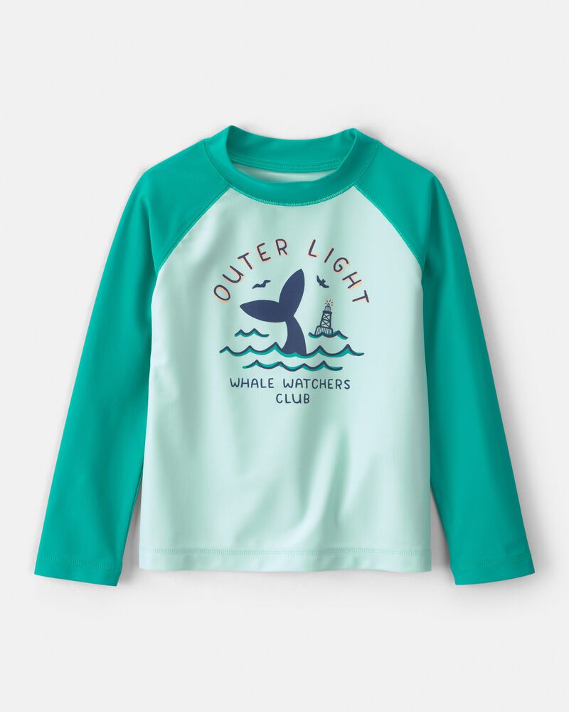 Toddler Boy 2-Piece Whale Long-Sleeve Rashguard & Swim Trunks Set - Green, image 2 of 7 slides