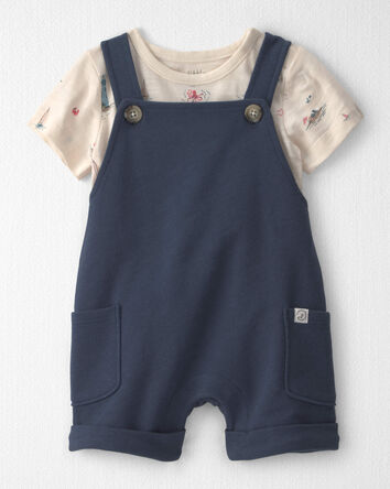 Baby 2-Piece Organic Cotton Shortall Set in Coastal Vacation, 