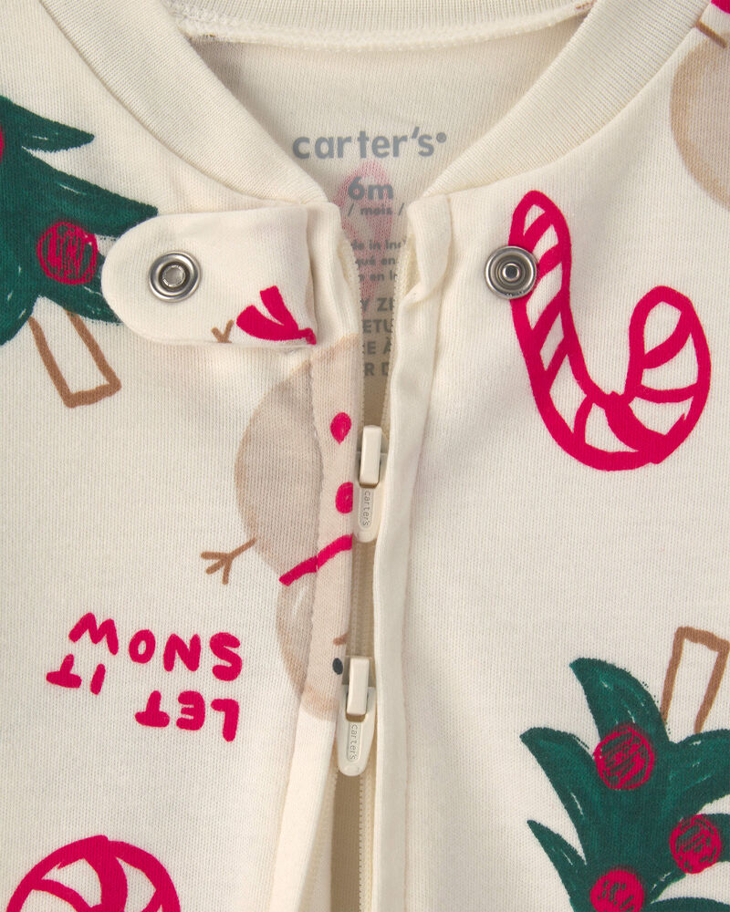 B&eacute;b&eacute; - Grenouill&egrave;re en 100&nbsp;% coton avec fermeture &agrave; glissi&egrave;re double sens &agrave; th&egrave;me No&euml;l &ndash; Cr&egrave;me, image 3 sur 5 diapositives