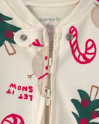 B&eacute;b&eacute; - Grenouill&egrave;re en 100&nbsp;% coton avec fermeture &agrave; glissi&egrave;re double sens &agrave; th&egrave;me No&euml;l &ndash; Cr&egrave;me, image 3 sur 5 diapositives