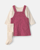 B&eacute;b&eacute; fille - Ensemble 3 pi&egrave;ces robe en velours c&ocirc;tel&eacute; &agrave; motif c&oelig;urs et manches longues &ndash; Rose/Cr&egrave;me, image 1 sur 7 diapositives