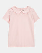 Toddler Scalloped Collar Short-Sleeve Top - Pink, image 1 of 3 slides