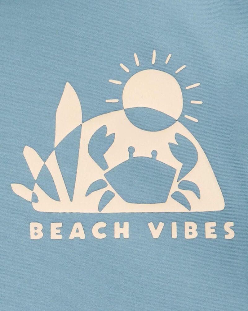 Baby 3-Piece "Beach Vibes" Rashguard Swim Trunk & Hat Set, image 2 of 4 slides