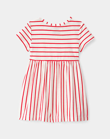 B&eacute;b&eacute; fille - Robe &agrave; manches courtes &agrave; rayures - Rouge/Ivoire, 