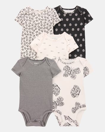 Baby Girl 5-Pack Striped Butterfly Short-Sleeve Cotton Bodysuits, 