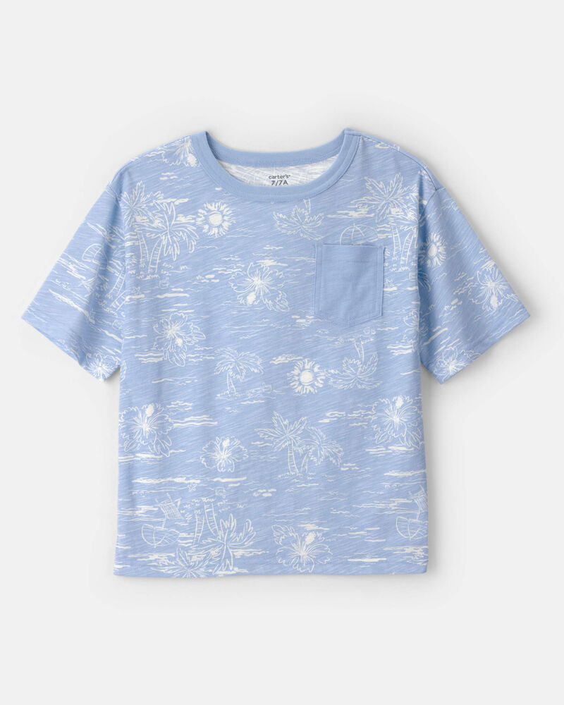 Boys Tropical Scene Pocket Tee - Blue, image 1 of 4 slides