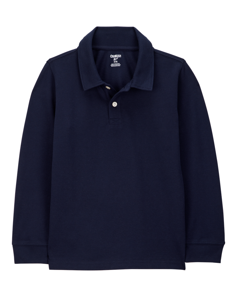 Kid Pique Long-Sleeve Polo Shirt - Navy, image 1 of 3 slides