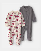 Baby Boy 2-Pack 2-Way Zip Solid Firetrucks Sleepers , image 1 of 5 slides