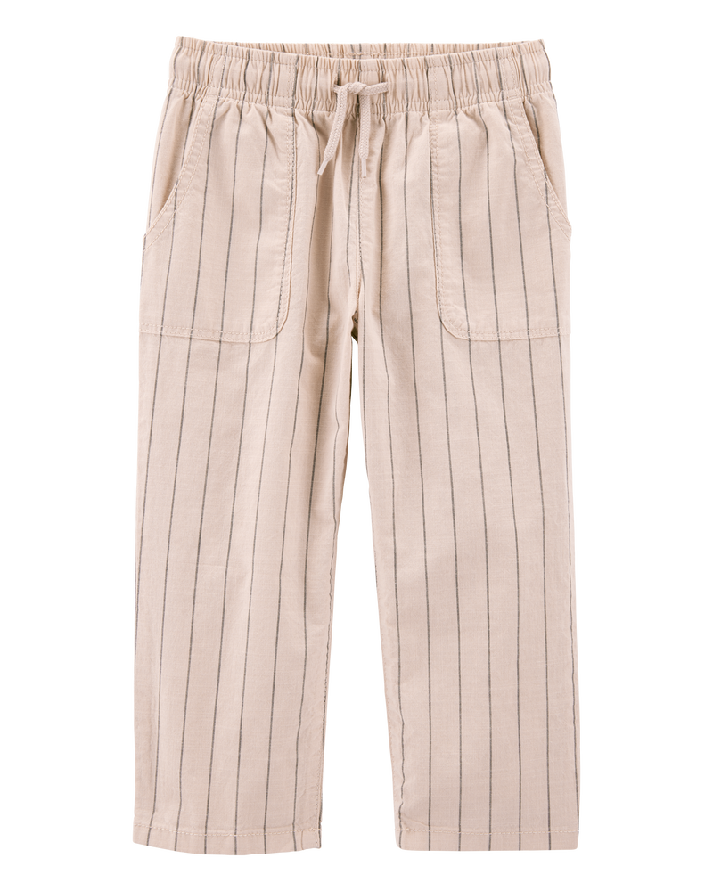 Toddler Striped Pull-On Cotton Pants - Brown, image 1 of 6 slides