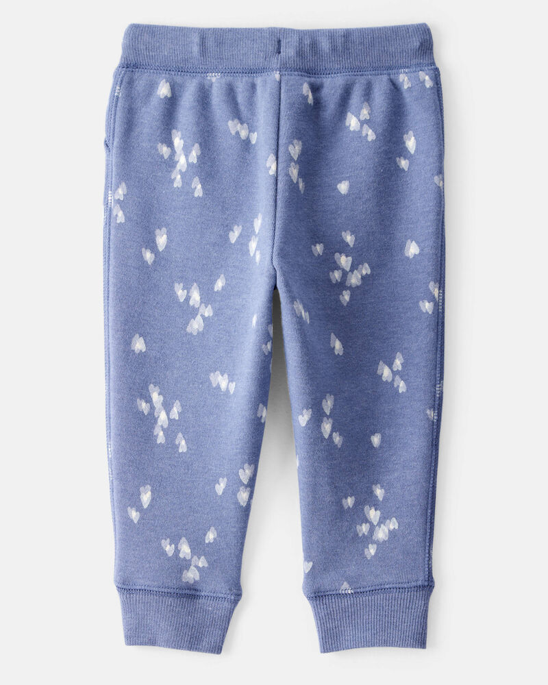 Baby Girl Heart Print French Terry Drawstring Joggers - Blue, image 2 of 4 slides