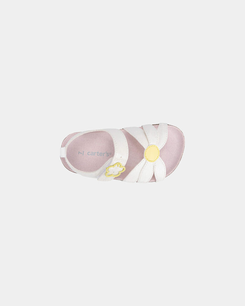 Toddler Girl Flower Sandals - White, image 4 of 6 slides