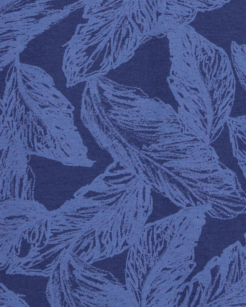 Kid Leaves Print Denim Short-Sleeve Polo - Navy, image 2 of 3 slides