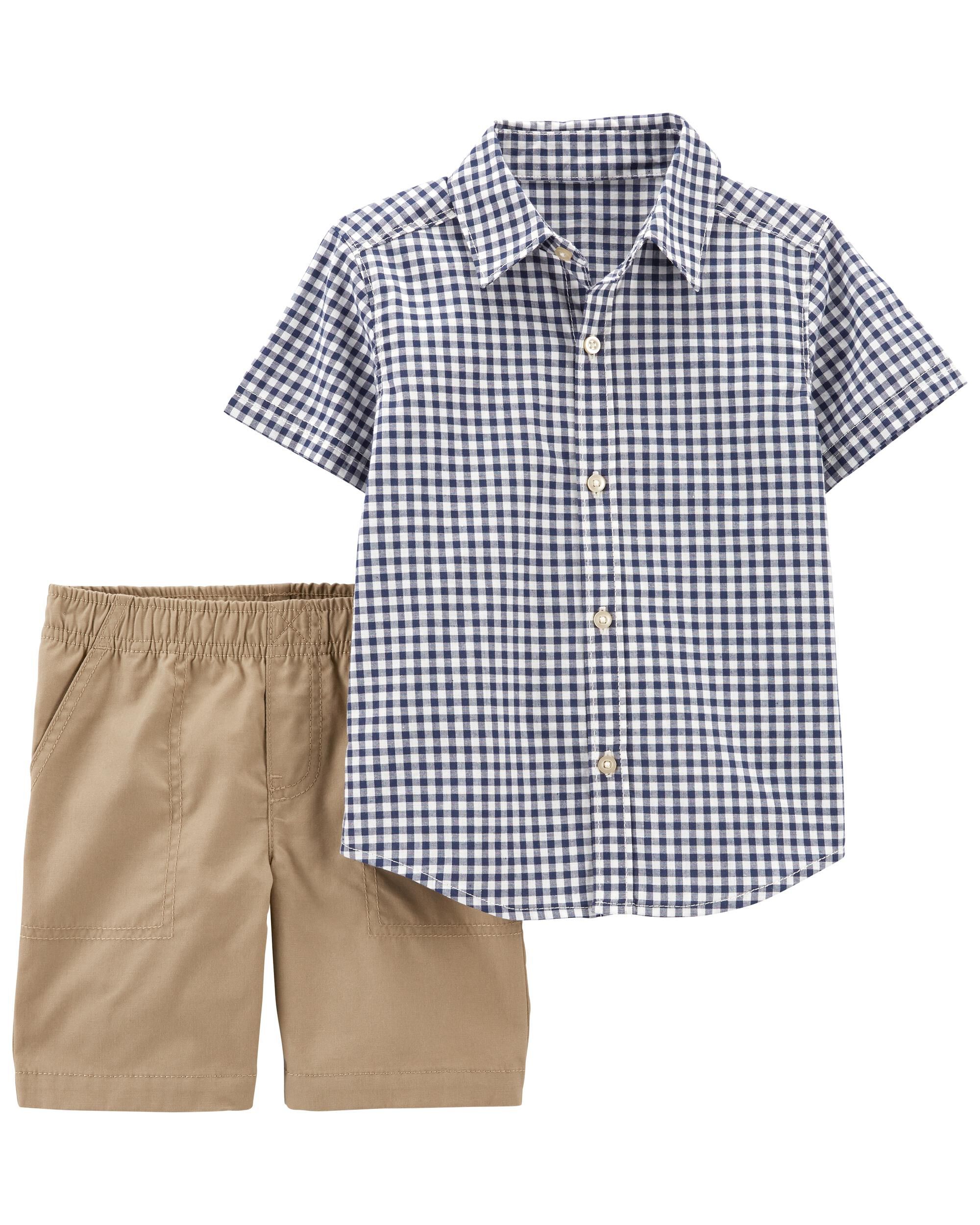 Plaid Khaki 2 Piece Plaid Button Front Shirt Short Set Carter s Oshkosh Canada