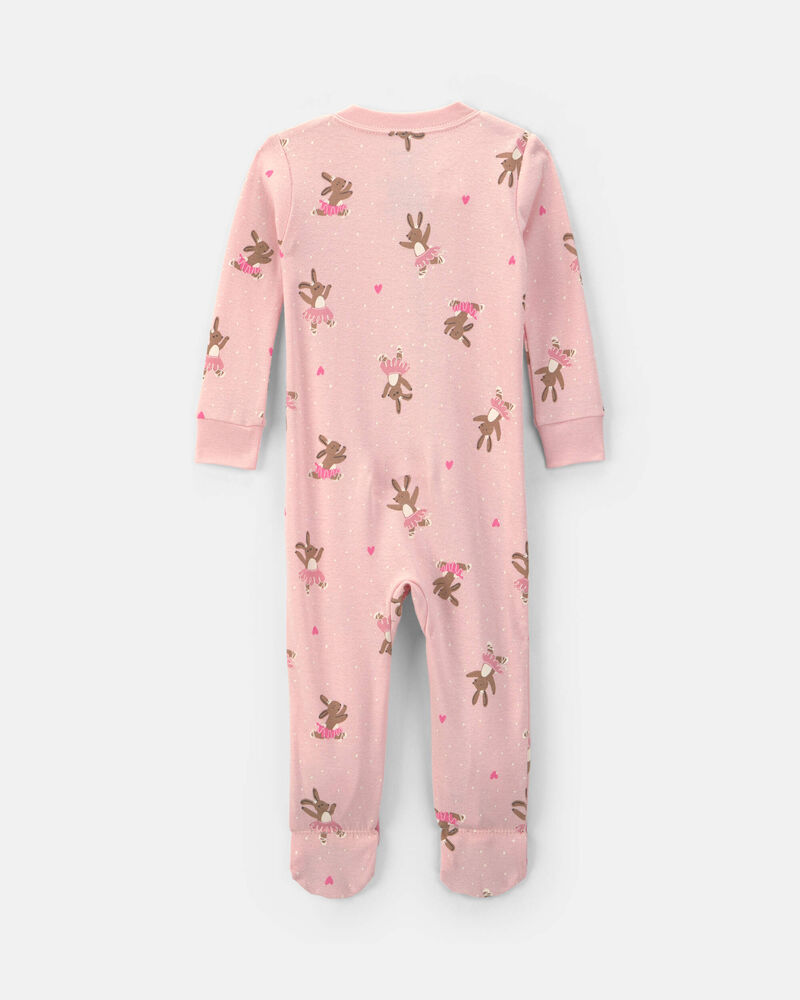 B&eacute;b&eacute; fille - Pyjama ajust&eacute; 1 pi&egrave;ce en coton &agrave; imprim&eacute; de lapins et ballerines &ndash; Rose, image 2 sur 5 diapositives