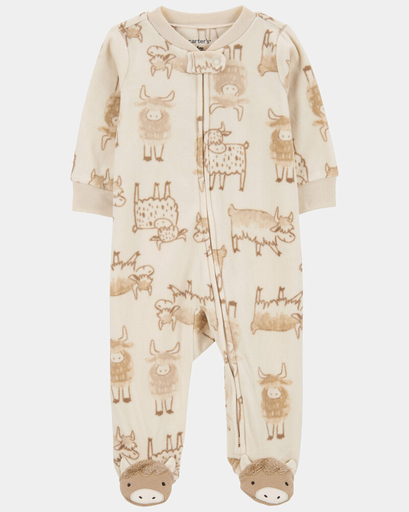 Baby Highland Cow 2-Way Zip Fleece Sleeper Pyjamas, image 1 of 4 slides