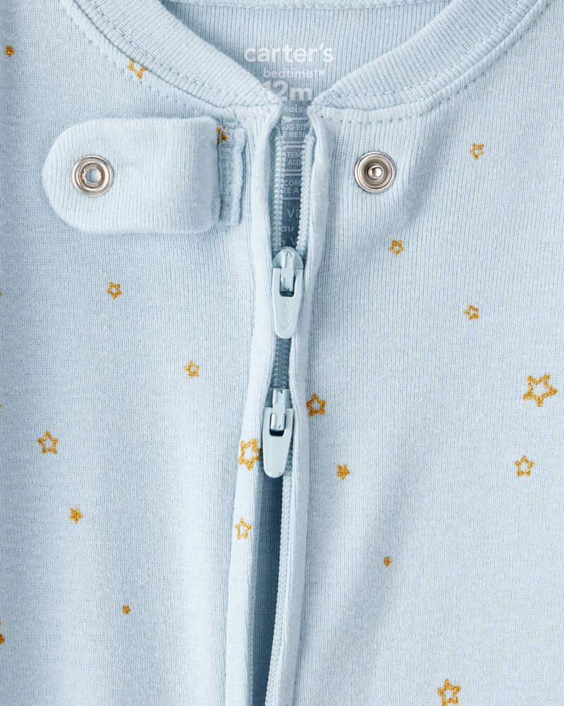 Baby Girl Unicorn Star Print 100% Cotton Long-Sleeve 2-Way Zip 1-Piece Pyjamas - Blue, image 3 of 5 slides