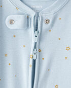 Baby Girl Unicorn Star Print 100% Cotton Long-Sleeve 2-Way Zip 1-Piece Pyjamas - Blue, image 3 of 5 slides