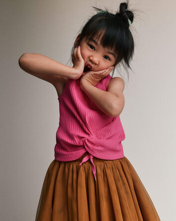 Toddler Girl Tie-Front Ribbed Tank - Hot Pink, 