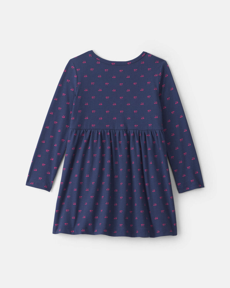 Toute-petite fille - Robe manches longues &agrave; motif n&oelig;ud - Bleu marine, image 2 sur 3 diapositives