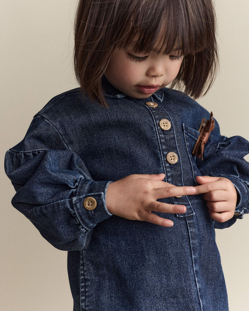 Toddler Girl Puff-Sleeve Denim Dress - Blue, image 4 of 8 slides