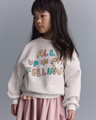 Toddler Girl 'In My Feelings' Wide-Arm Sweatshirt - Heathered Grey, image 1 of 6 slides
