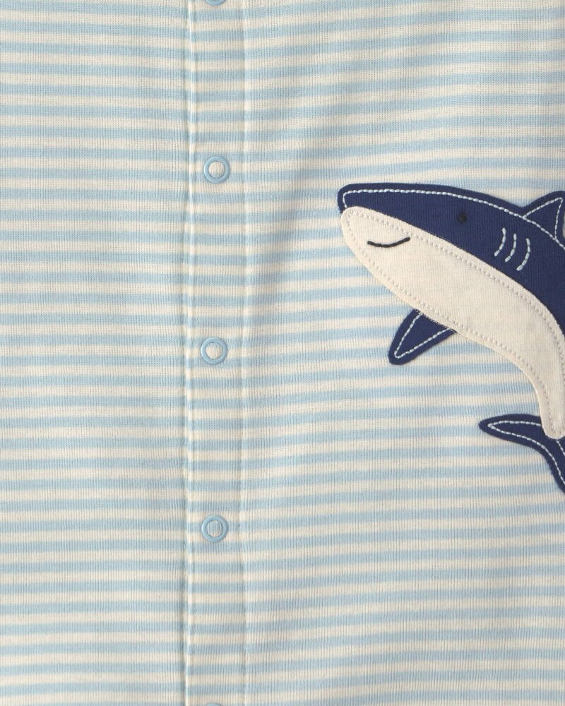 Baby Boy Striped Shark Romper - Blue, image 2 of 3 slides