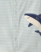 Baby Boy Striped Shark Romper - Blue, image 2 of 3 slides