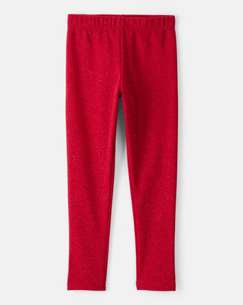 Girls Shimmer Cotton Pull-On Stretch Leggings - Red, 