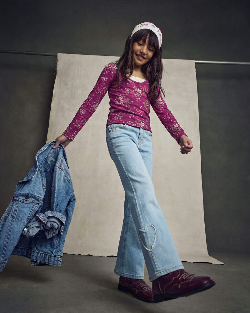 Girls Heart Denim Wide-Leg Jeans - Light Wash, image 5 of 6 slides