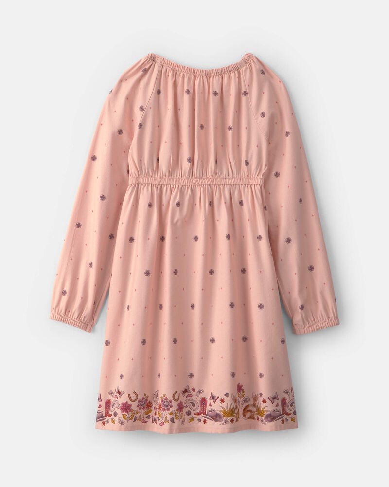 Girls Floral Twill Long-Sleeve Dress - Pink, image 2 of 4 slides