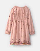 Girls Floral Twill Long-Sleeve Dress - Pink, image 2 of 4 slides