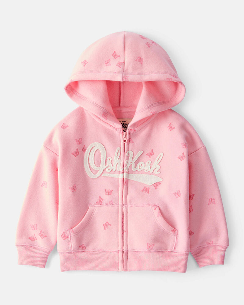 Baby Butterfly Print French Terry Hooded Jacket - Pink, image 1 of 4 slides