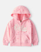 Baby Butterfly Print French Terry Hooded Jacket - Pink, image 1 of 4 slides