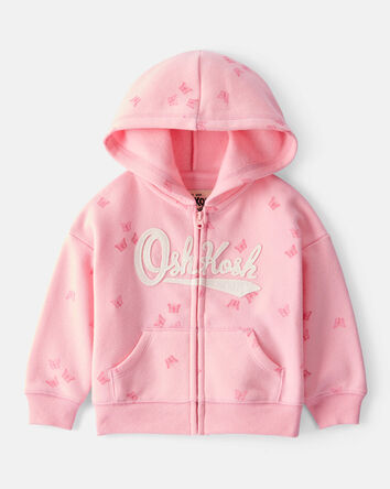 Baby Butterfly Print French Terry Hooded Jacket - Pink, 