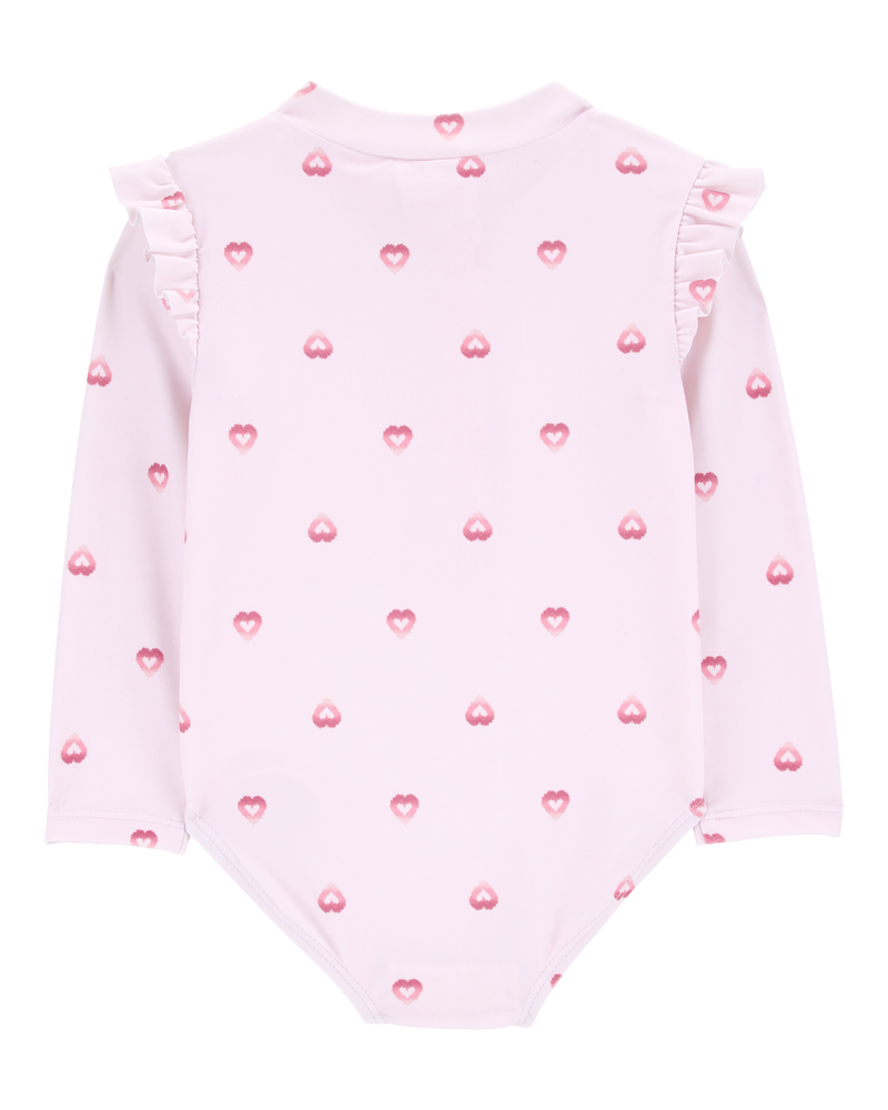 Baby 1-Piece Heart-PrintLong-Sleeve Rashguard Swimsuit - Pink, image 3 of 5 slides
