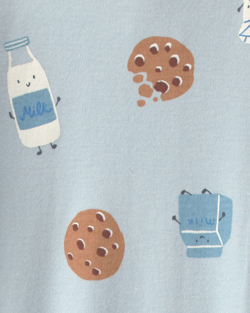 Baby Boy Milk & Cookies 100% Cotton 2-Way Zip Sleeper - Blue, image 4 of 5 slides