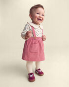 B&eacute;b&eacute; fille - Ensemble 3 pi&egrave;ces robe manches longues en velours c&ocirc;tel&eacute; &agrave; motif floral &ndash; Rose/Cr&egrave;me, image 6 sur 6 diapositives