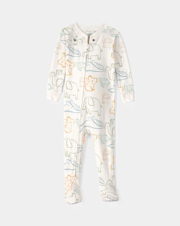 Baby Elephant 100% Cotton Snug Fit 1-Piece Pyjama Set - Ivory, 