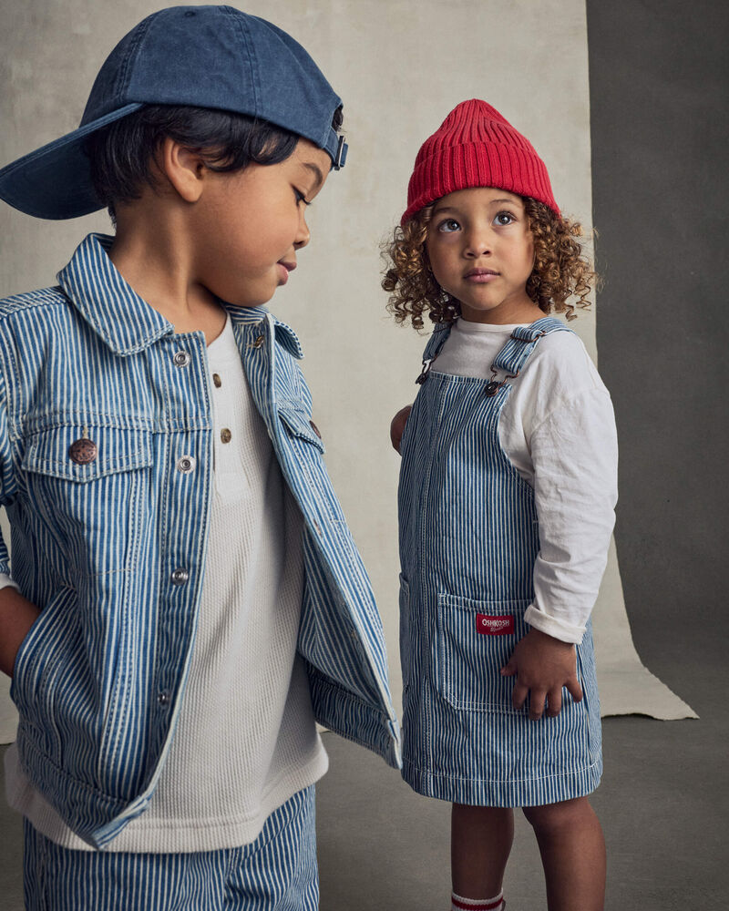 Toute-petit fille - Ensemble salopette en denim &agrave; rayures hickory et manches longues - D&eacute;lav&eacute; clair, image 4 sur 9 diapositives