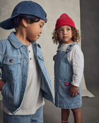 Toute-petit fille - Ensemble salopette en denim &agrave; rayures hickory et manches longues - D&eacute;lav&eacute; clair, image 4 sur 9 diapositives