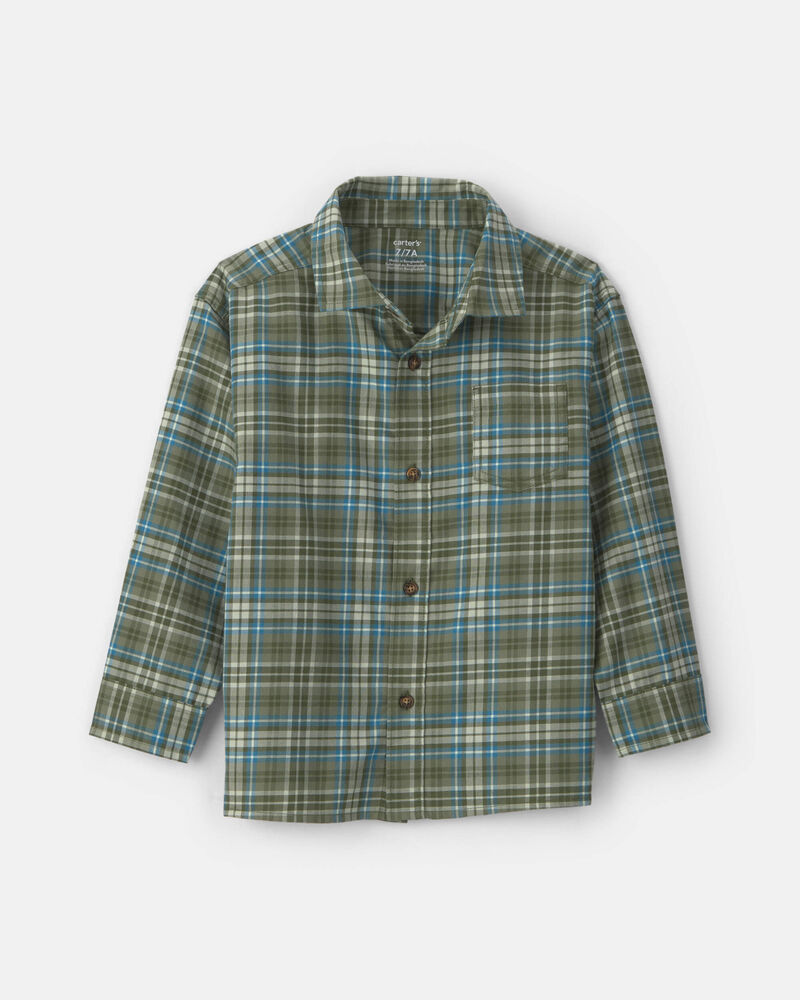 Boys Plaid Button-Down Shirt - Green, image 1 of 3 slides