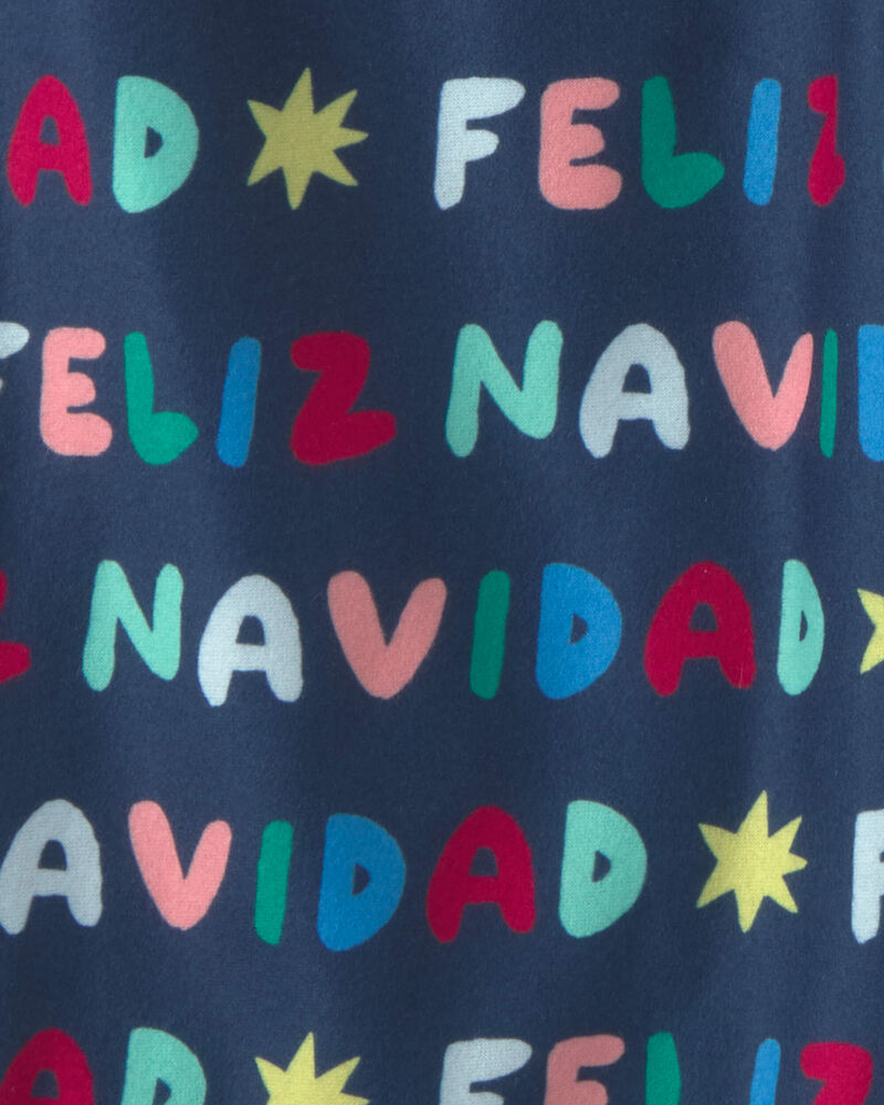Adult Feliz Navidad' Christmas Fleece Loose Fit Pyjama Bottoms - Navy Blue, image 3 of 4 slides