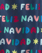 Adult Feliz Navidad' Christmas Fleece Loose Fit Pyjama Bottoms - Navy Blue, image 3 of 4 slides