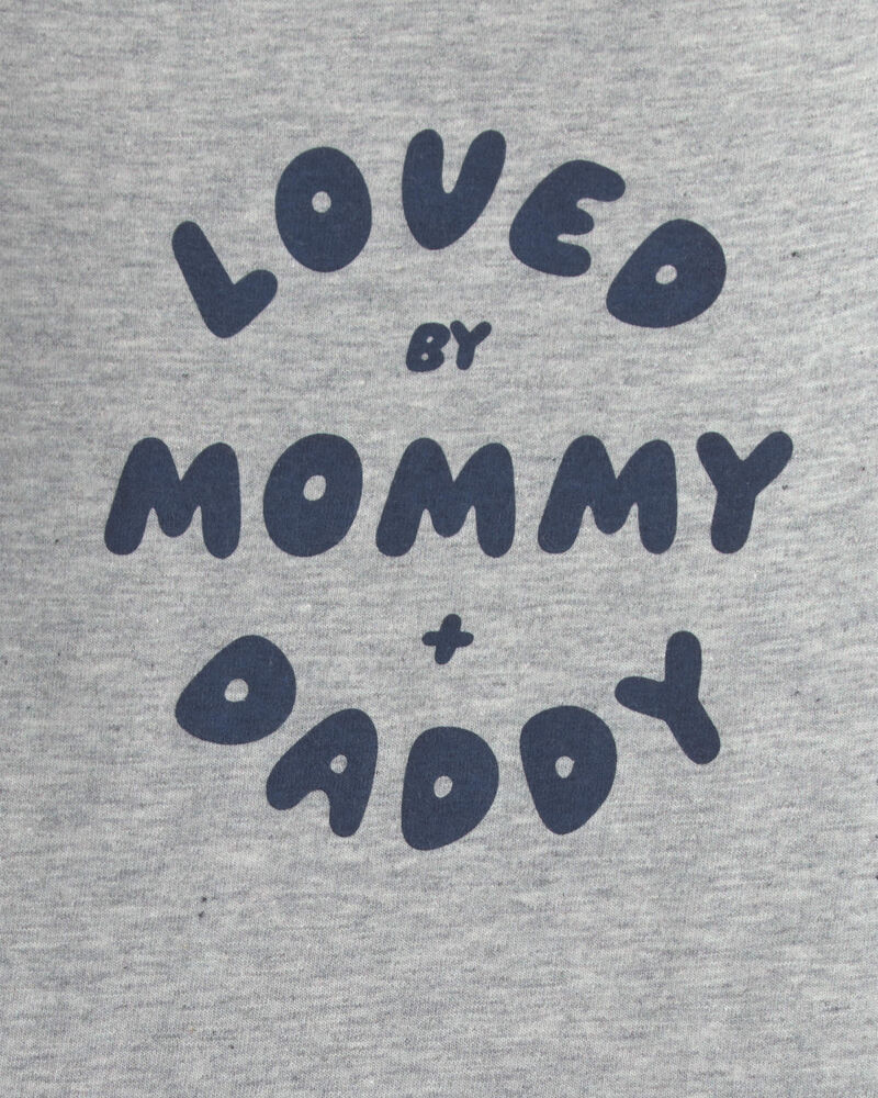 Baby Boy 'Loved By Mommy & Daddy' Long-Sleeve Graphic Bodysuit - Grey, image 2 of 3 slides