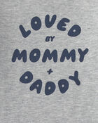 Baby Boy 'Loved By Mommy & Daddy' Long-Sleeve Graphic Bodysuit - Grey, image 2 of 3 slides