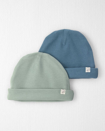 B&eacute;b&eacute; - Emballage 2 bonnets en coton c&ocirc;tel&eacute; biologique, 