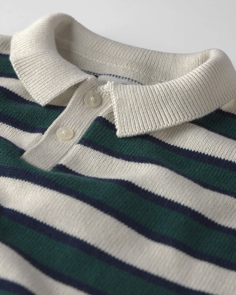 Toddler Boy Organic Cotton Sweater Knit Polo in Stripes, image 2 of 4 slides