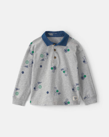 Polo manches longues &agrave; motif ourson pour tout-petit - Gris, 