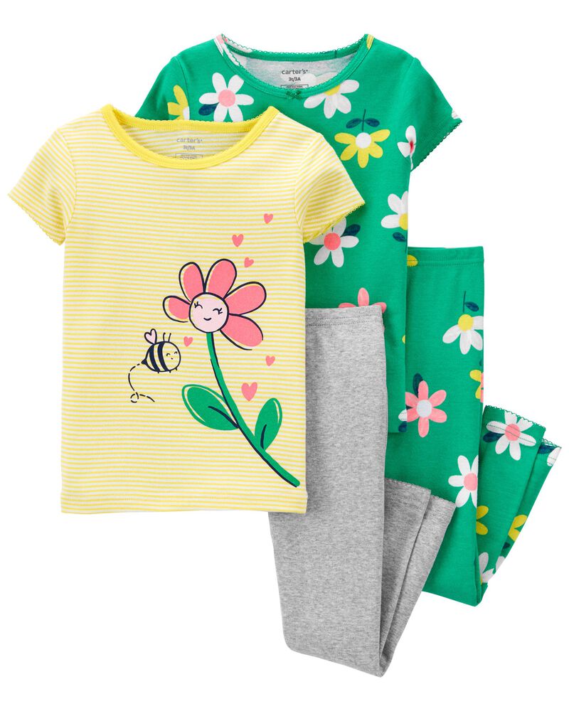 Pyjamas 4 pièces en coton ajusté à fleurs, image 1 sur 3 diapositives