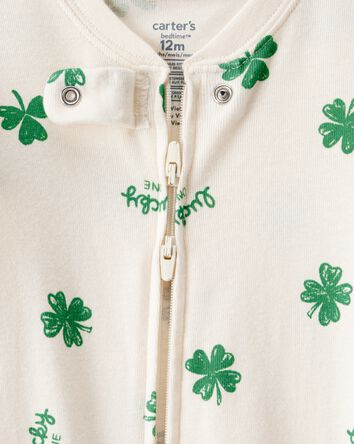 Baby St. Patrick's Day 100% Cotton Loose Fit 2-Way Zip Footie 1-Piece Pyjamas - Ivory, 